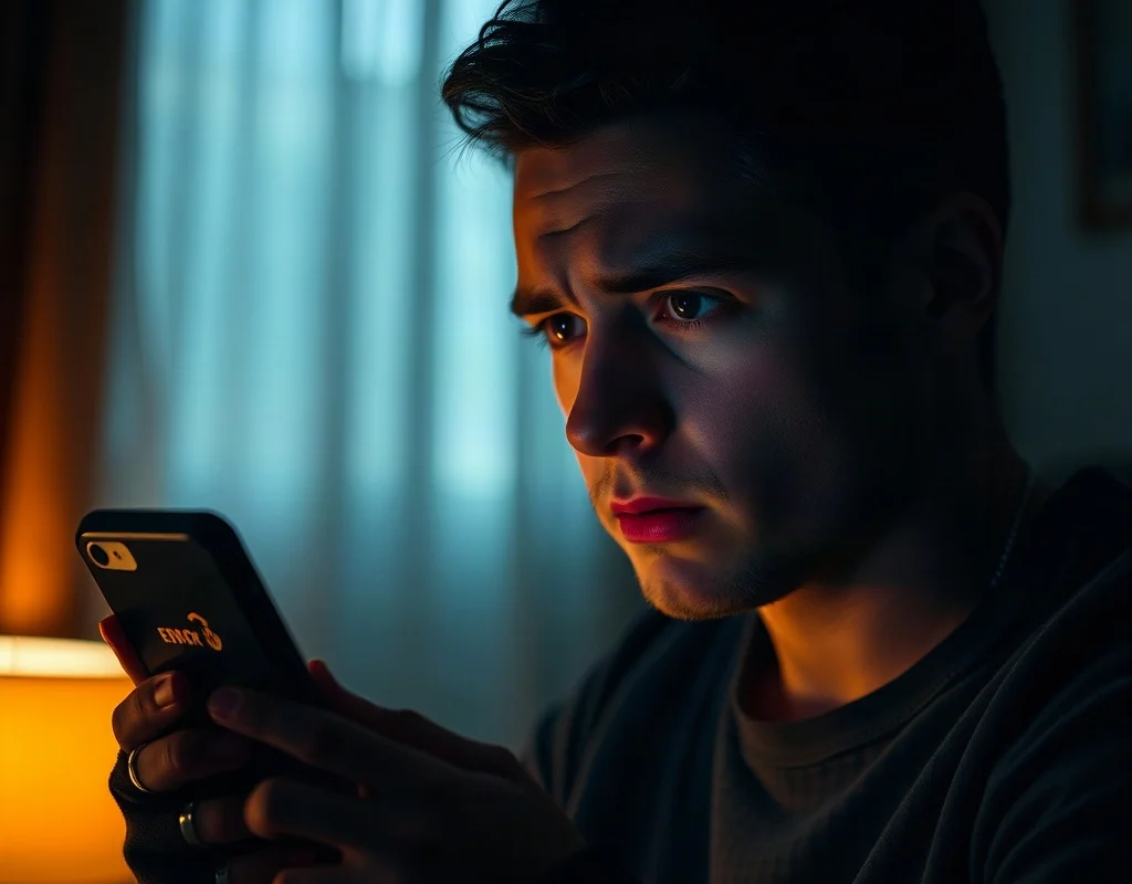 Person looking at a smartphone showing an error message on a registration page
