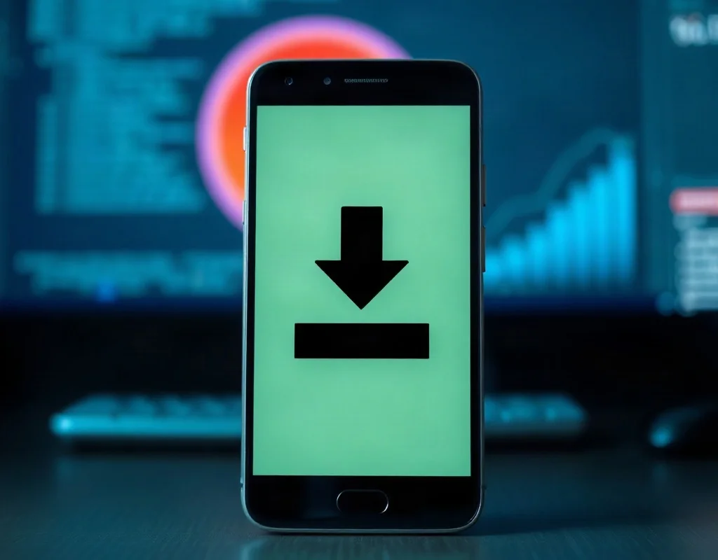 Smartphone showing app downloading with progress indicator