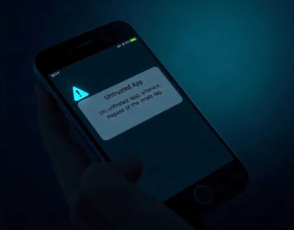 Warning message on a smartphone about untrusted app installation
