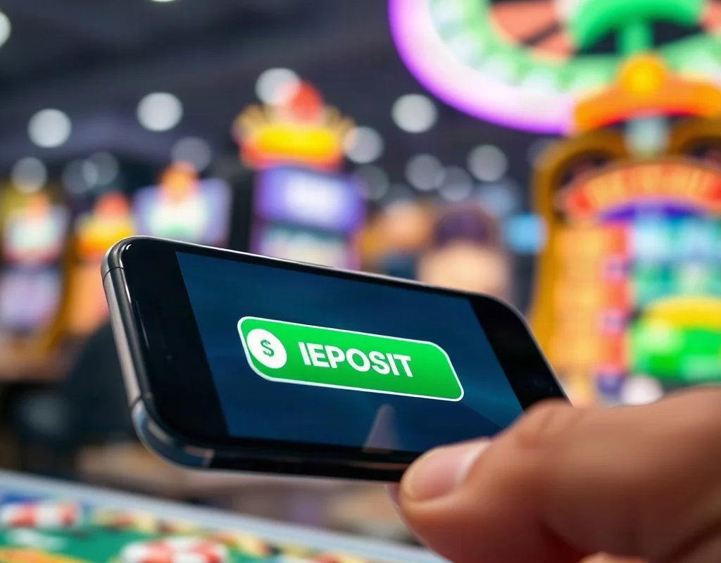 Person tapping deposit button on smartphone