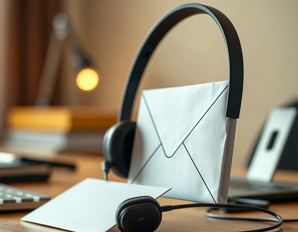 Headset and envelope symbolizing customer support contact