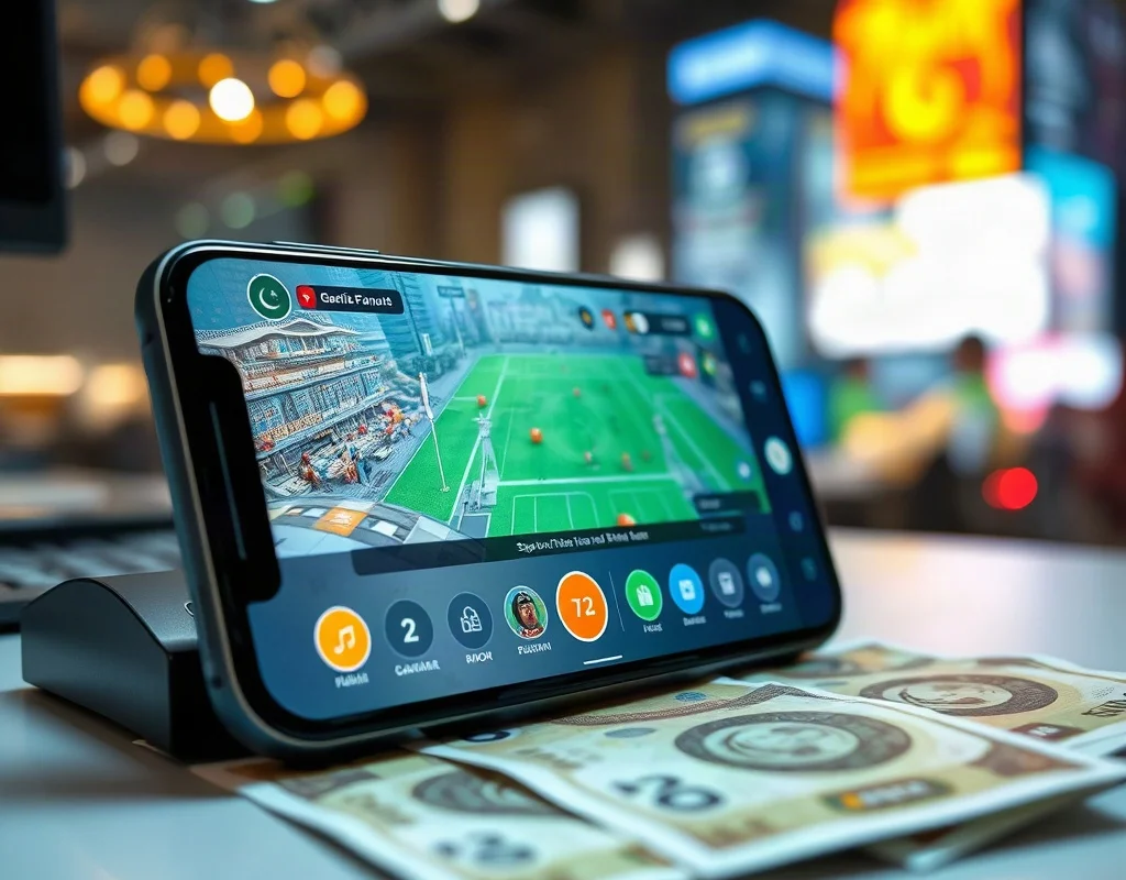 Smartphone displaying a game app with cash rewards in Pakistan