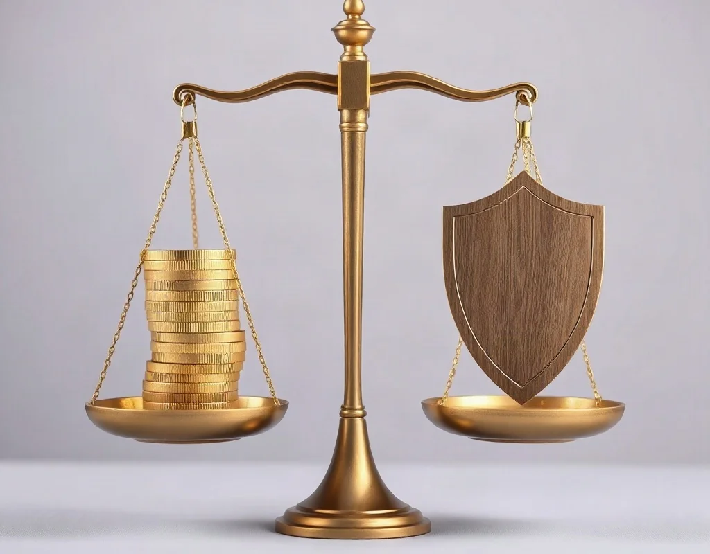 Scale weighing money against legal safety