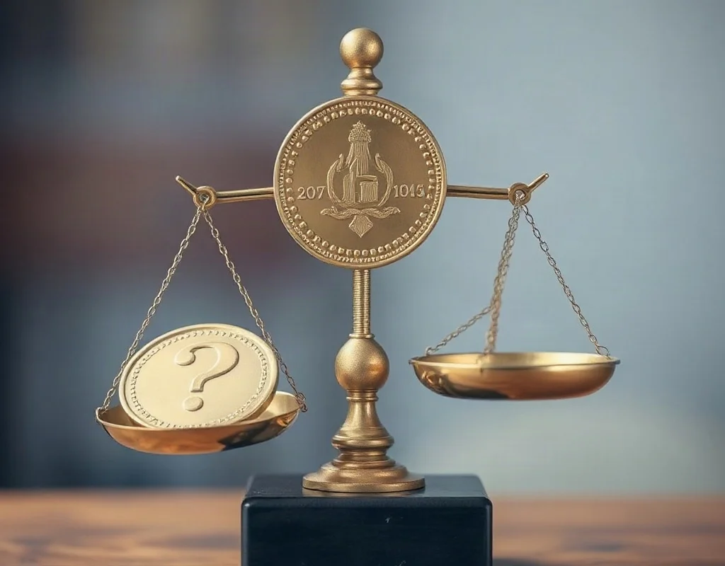 Balanced scale with a coin and a question mark on either side.